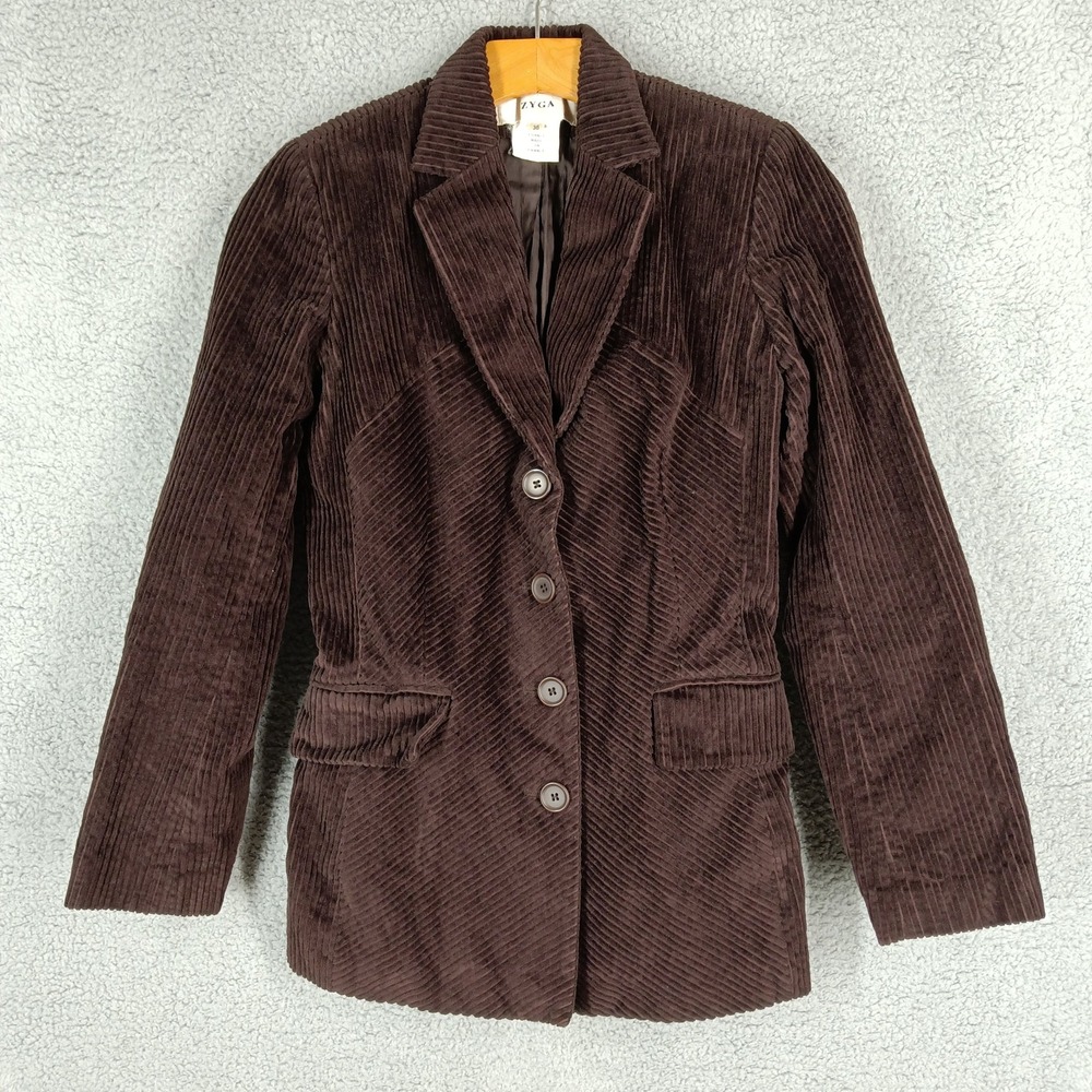 ZYGA EU36/ US Small Corduroy‎ Blazer Jacket Brown Fitted Career French Designer